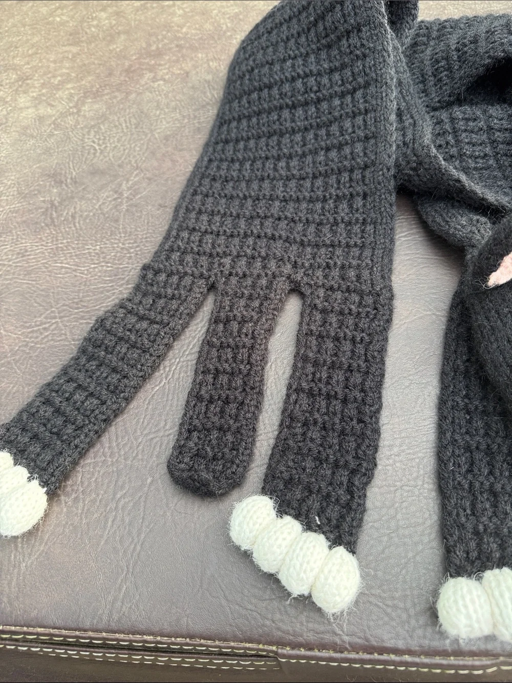 Black Cat Novelty Knit Scarf alpaca blend handmade